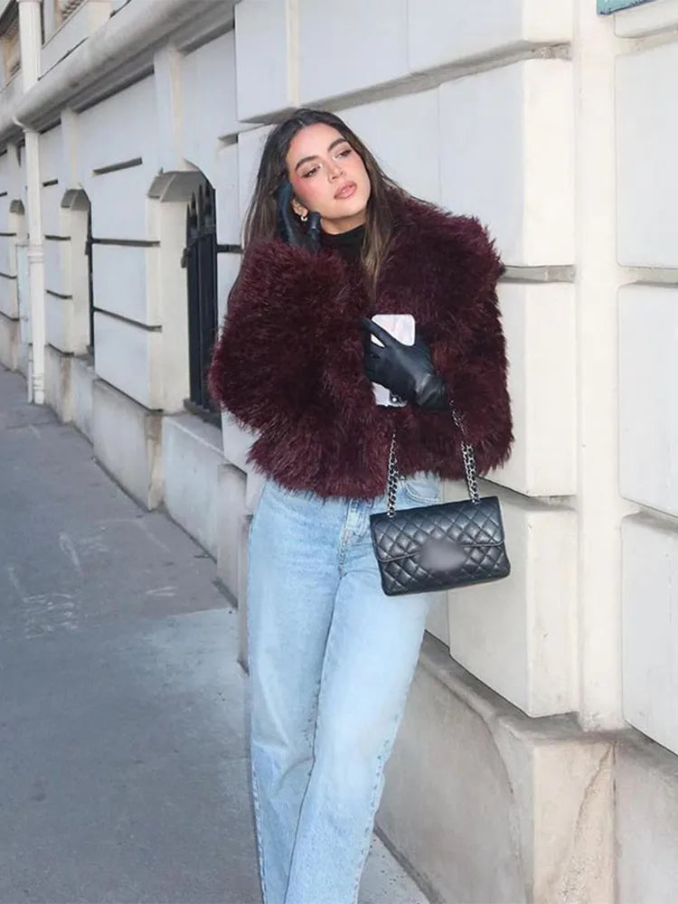 Sophia Jacket - Fluffy Faux Fur pitkähihainen rintatakki talveksi