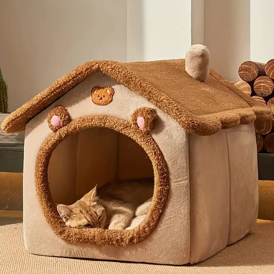 Casa de Estimação Dobrável - Caverna para Gato Removível e Lavável | Cama Aconchegante para Cães e Gatos Pequenos