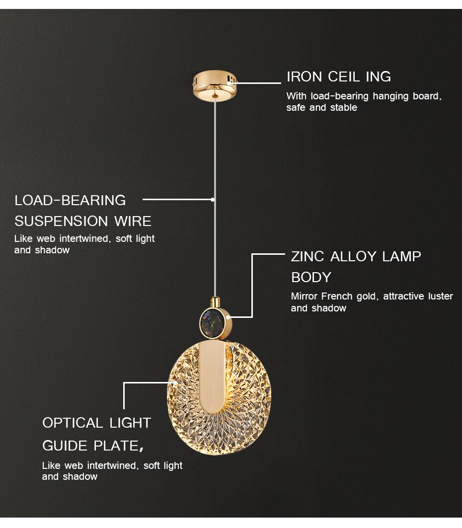 Luz Pendente DUN Luxury Gold Led Redonda Lâmpada de Cristal Suspensa