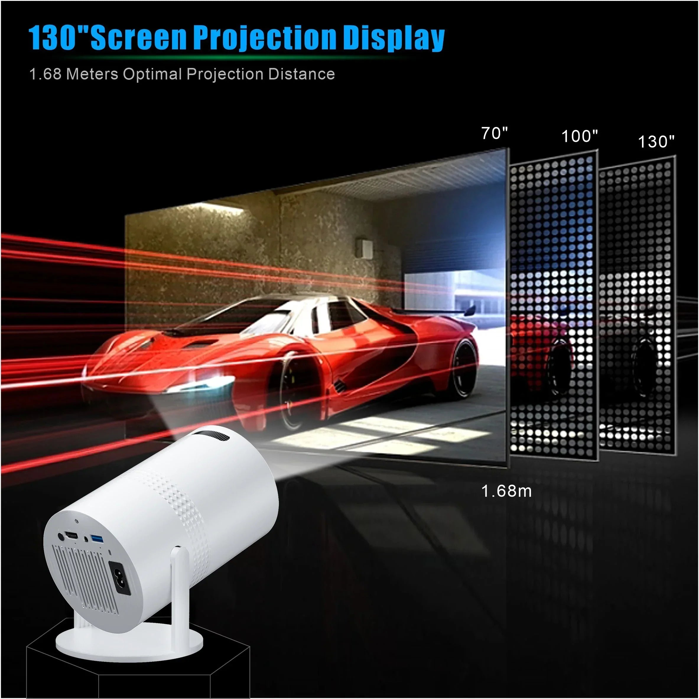 Salange P300 mini draagbare projector - 4K 8K videodecodering, 720P HD, Android 11, Wi-Fi, BT 5.1