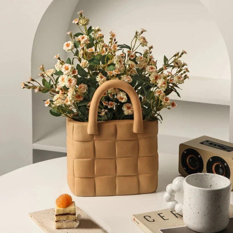 Keramik Frauen Tasche Blumen Vase Nordic Luxus Tasche Vase Handtasche Blumentopf Ornamente Büro Wohnzimmer Dekoration Wohnkultur