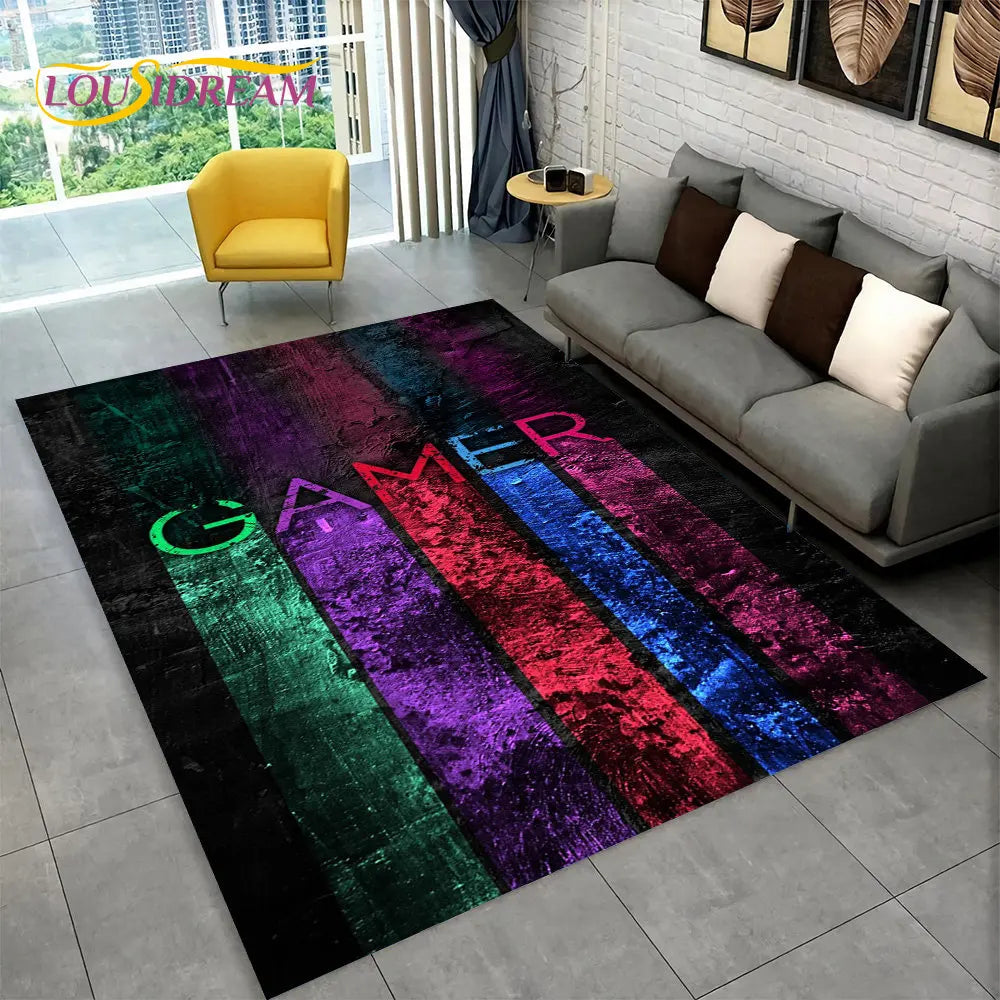 Tapis de jeu Alex 3D Gamer - Grand tapis antidérapant pour enfants et salon