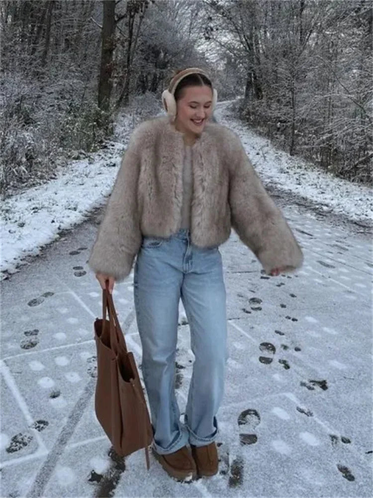 Chloe Jacket - Fluffy imiteret pels langærmet frakke til vinter