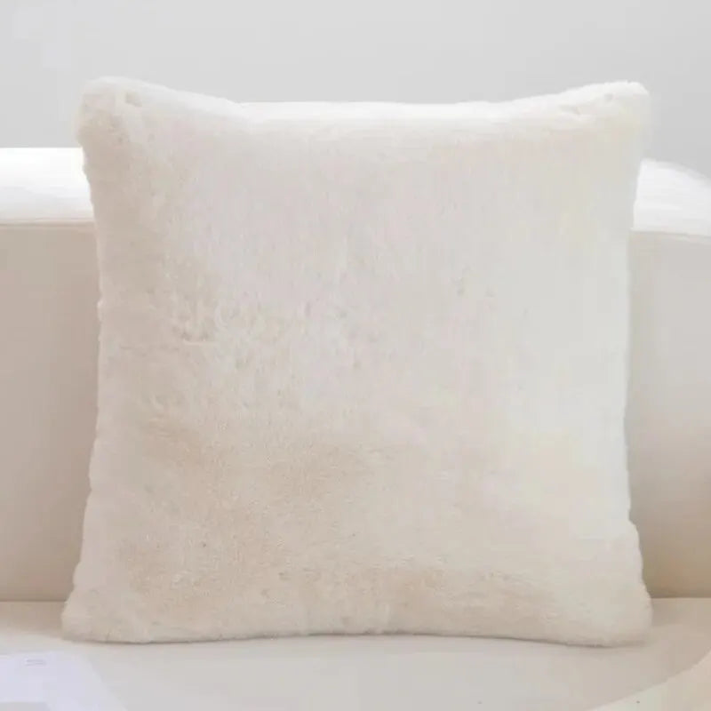 PlushWarmth - Rabbit Fur Cushion Cover for Home Decor