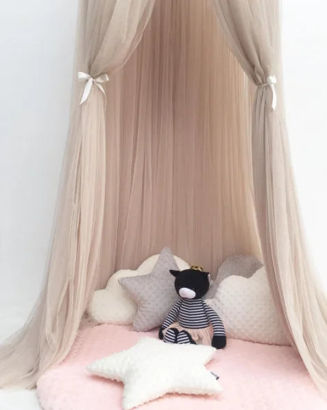 Ciel de lit en tulle pour enfants avec décoration d'étoiles - Blanc, Beige, Rose, Gris, Bleu et Violet