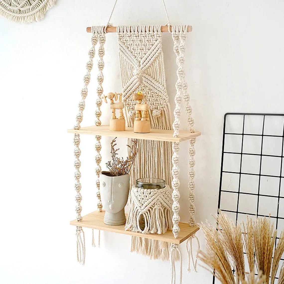 RopeCraft Double Wood Hanging Shelf