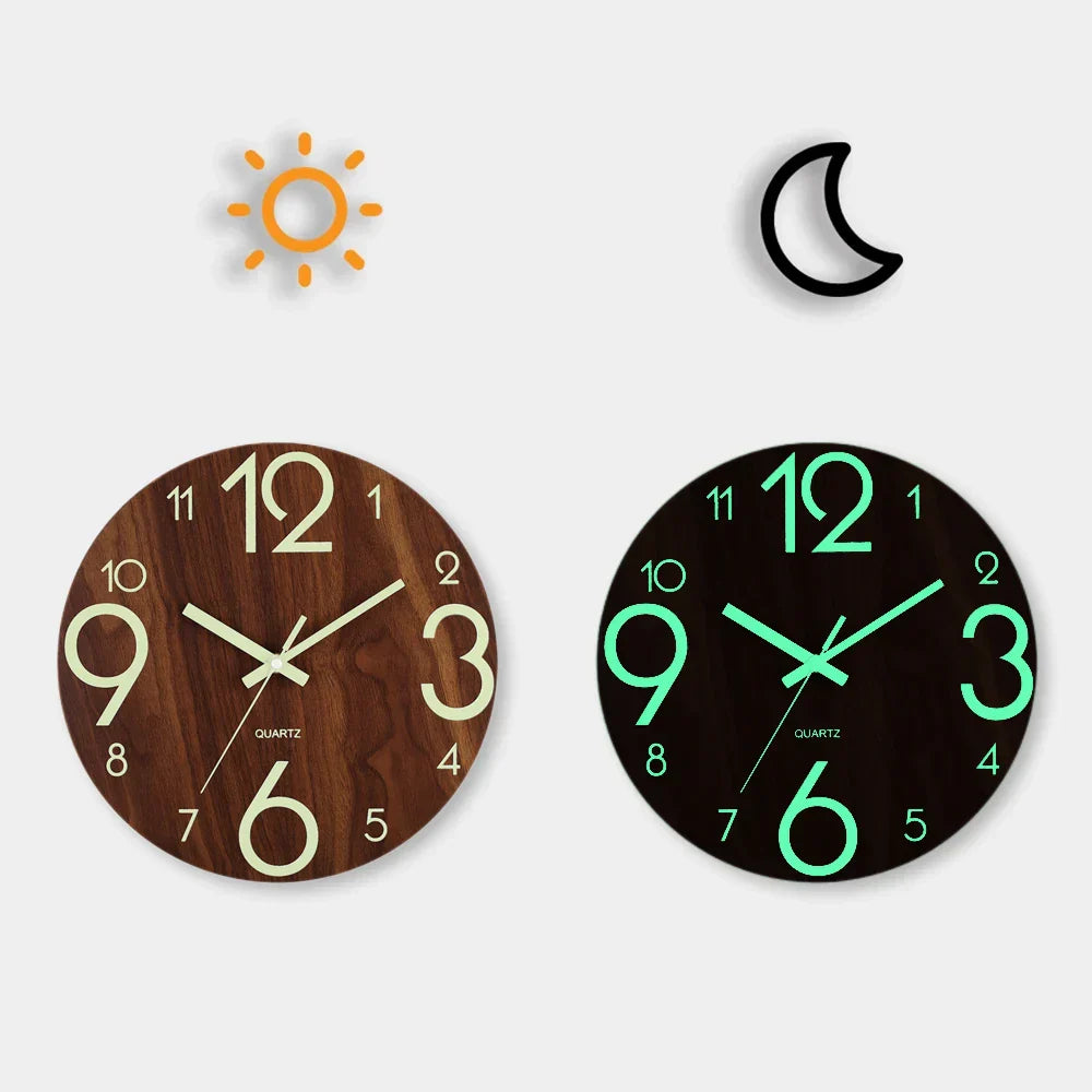 Silent Wooden Luminous Wall Clock