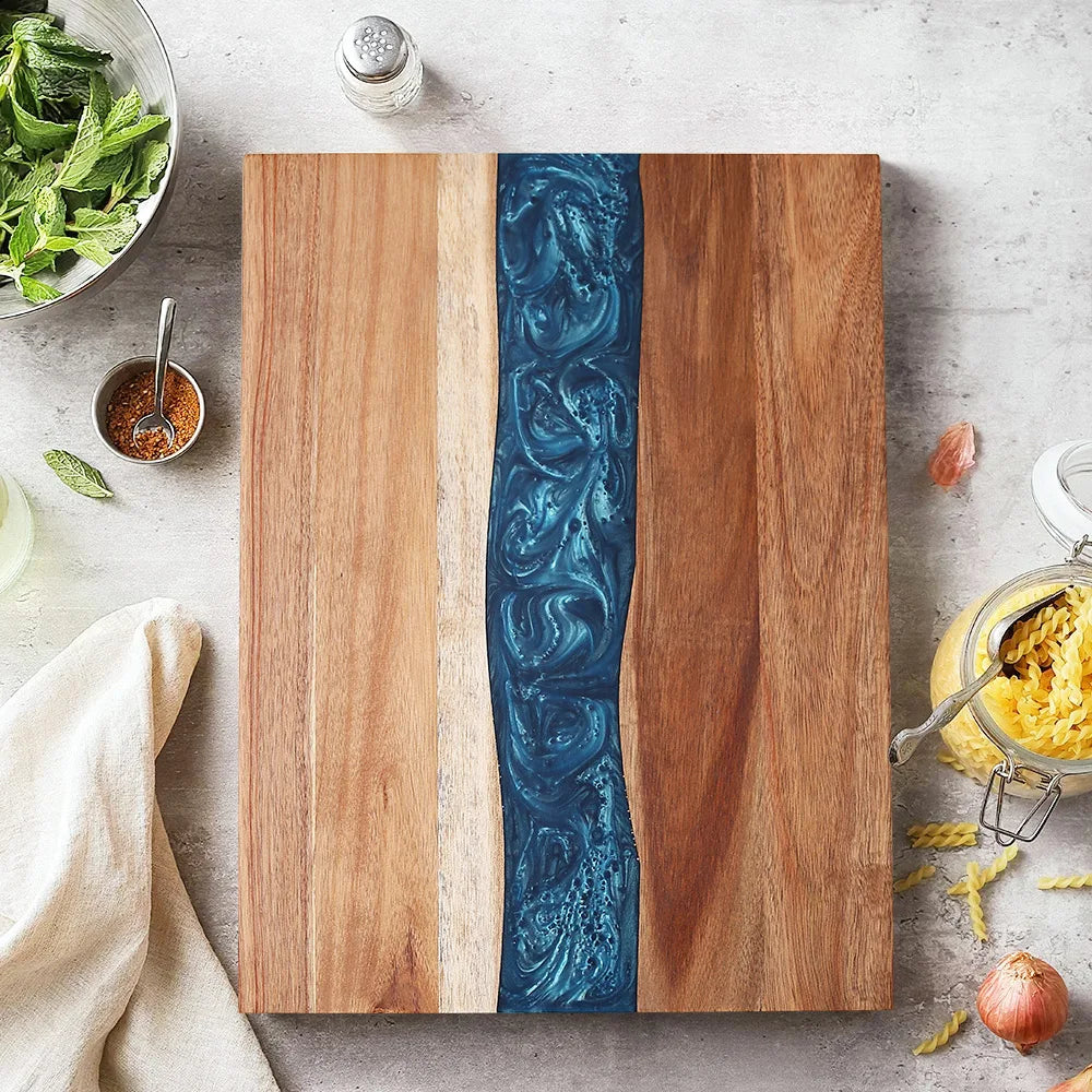 Acacia Resin Cutting Board – Double-Sided Wooden Tray for Kitchen & Meal Prep