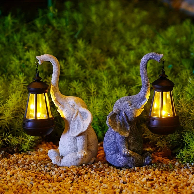 Elefant med Solar Lanterne Have Skulptur Ornament