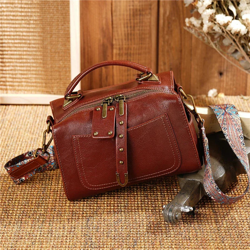 Genuine Leather Boston Shoulder Bag