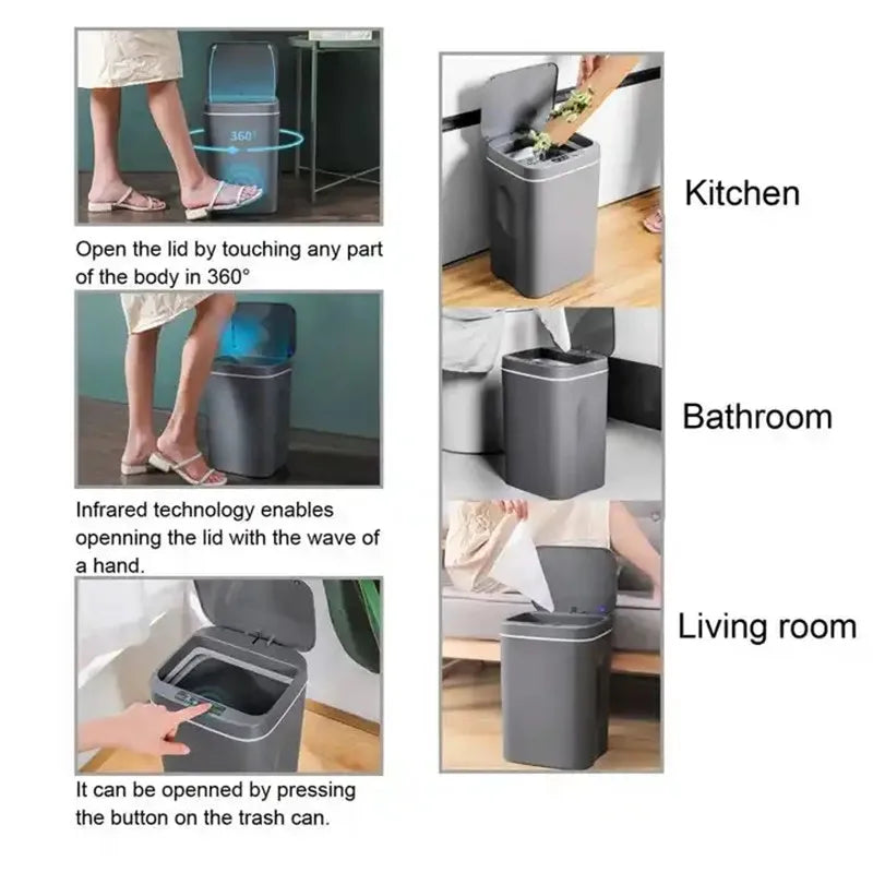 Sophia Smart 16L Automatic Sensor Trash Can – Touchless Waterproof Waste Bin for Kitchen & Bathroom