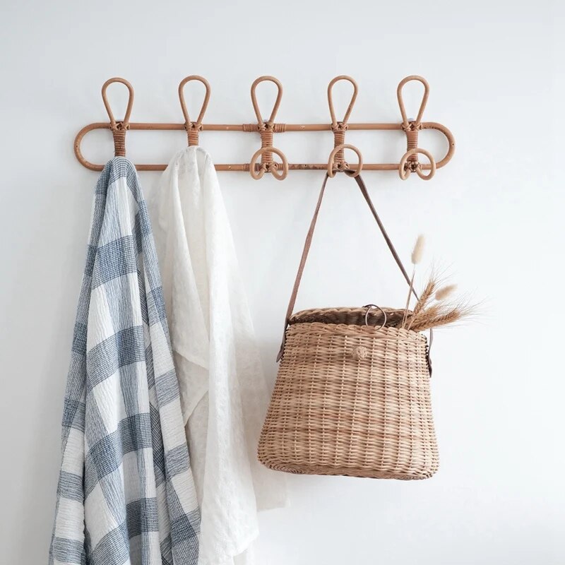 Children's Natural Rattan Wall Hook Organiser - 3 & 5 Hooks