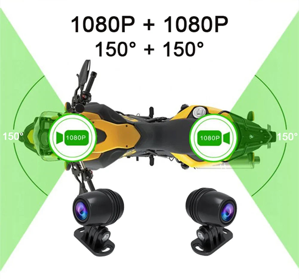 Cameră de bord pentru motocicletă Dual 1080P – Full HD WiFi GPS DVR rezistent la apă, Display IPS de 3", G-Sensor, Recorder video față și spate, Cutie neagră IP66