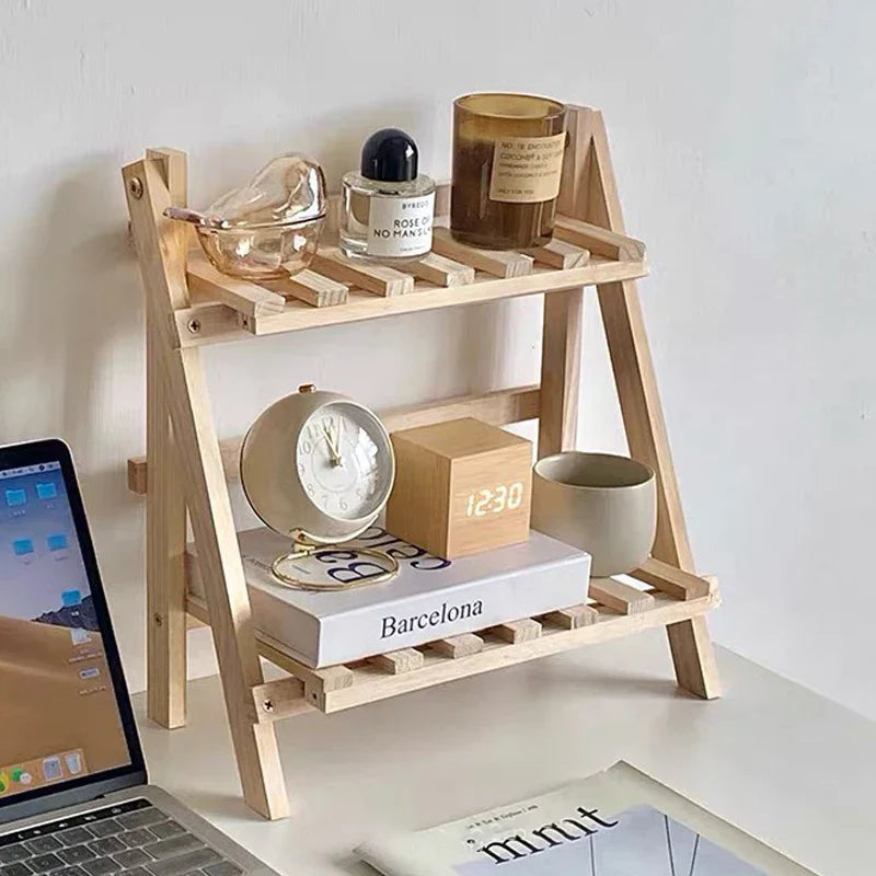 Wooden Double-Layer Folding Shelf