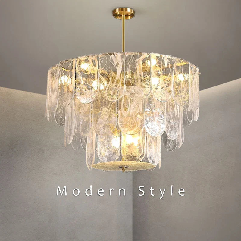 Le lustre en cristal de verre marbré LED Gold Strand