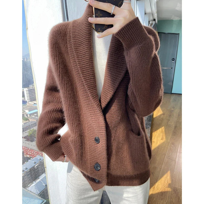 Elin : Cardigan épais pour pull d'hiver 100 % laine.