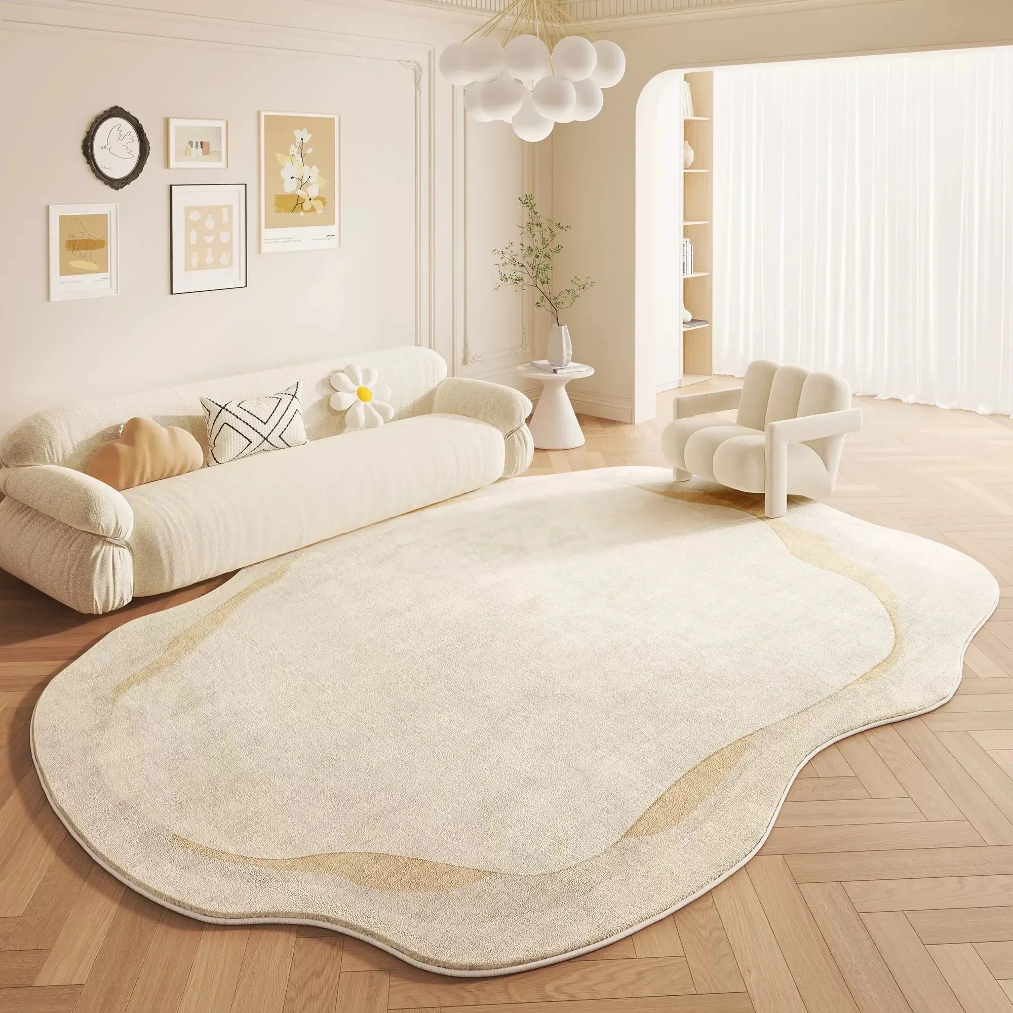 VIMAKA Crema Alfombra de Imitación de Cachemira de Lujo – Suave, Elegante y Resistente a la Suciedad