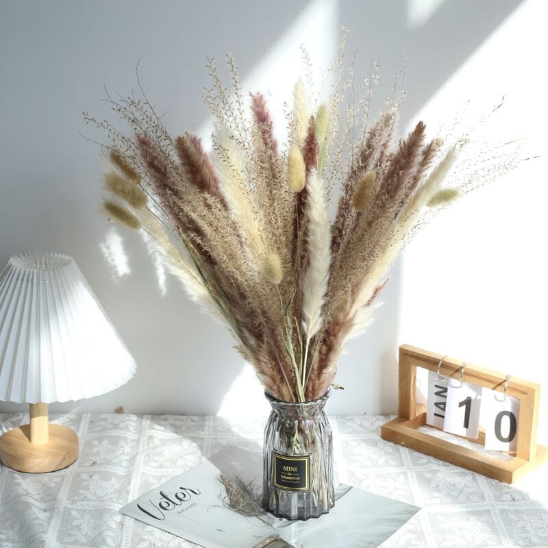 Bouquet de 80PCS d'herbe de pampas séchée naturelle