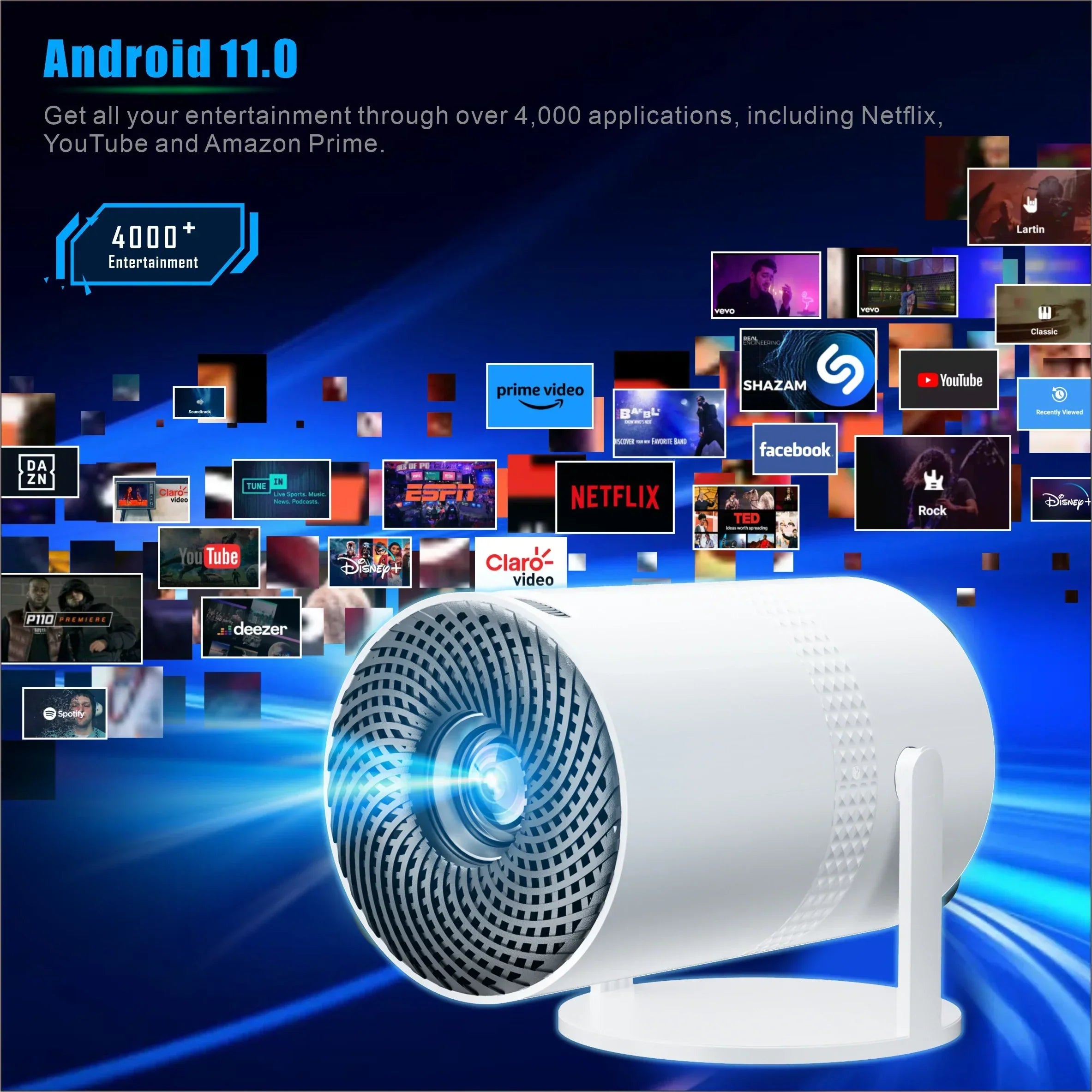 Salange P300 mini draagbare projector - 4K 8K videodecodering, 720P HD, Android 11, Wi-Fi, BT 5.1