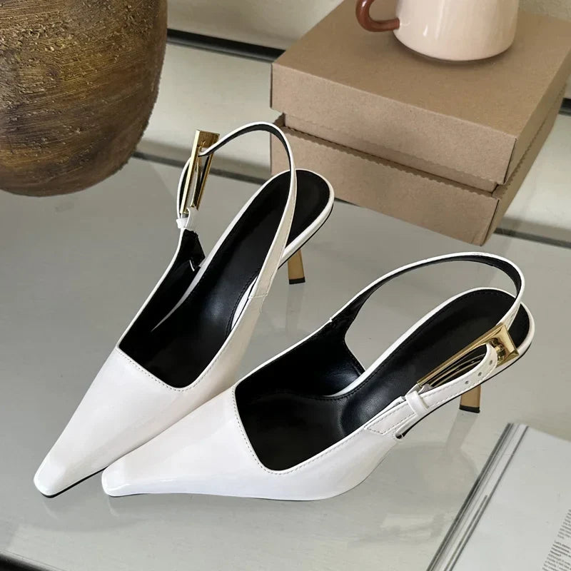 Evelyn Chic: Slingback-High-Heels mit spitzer Zehenpartie und Metallschnalle