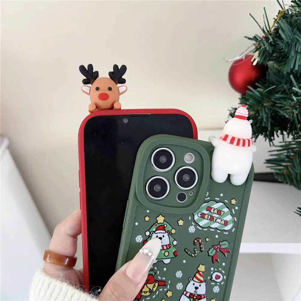 Festlig 3D Bear & Reindeer Juletui til iPhone – Mykt silikondeksel