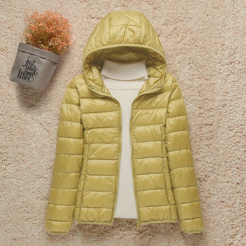 Caroline Elegant Winter White Duck Down Puffer -takki