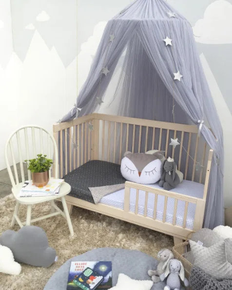 Ciel de lit en tulle pour enfants avec décoration d'étoiles - Blanc, Beige, Rose, Gris, Bleu et Violet