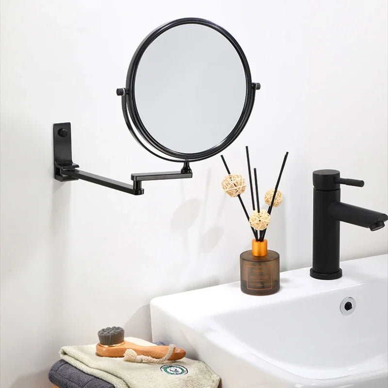 Sarah 8-Inch Magnifying Wall-Mounted Makeup Mirror – Black Aluminum Frame