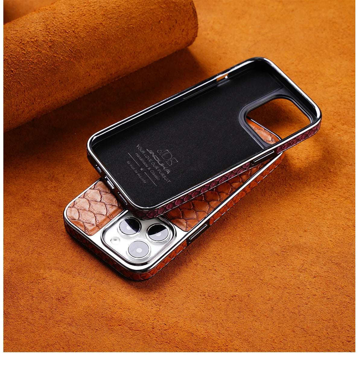 Funda de teléfono de cuero con textura de piel de serpiente para iPhone