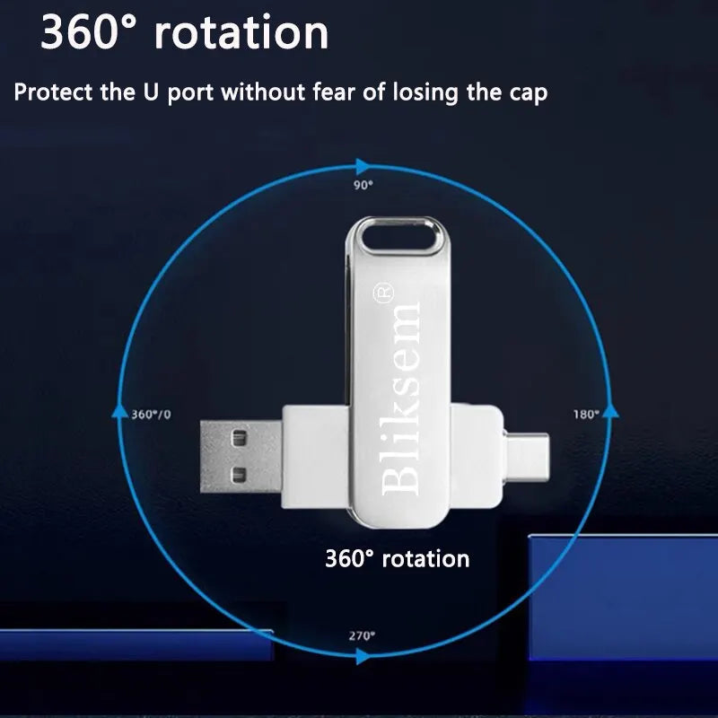 Bliksem Type-C Flash Disk 32GB/64GB | Vysokorychlostní USB 2.0 | 3-v-1 Metal Mini Pen Drive pro PC a mobil