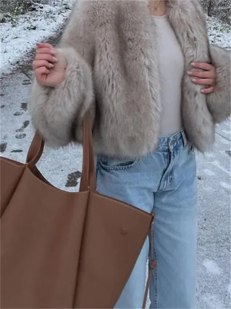 Chloe Jacket - Fluffy imiteret pels langærmet frakke til vinter