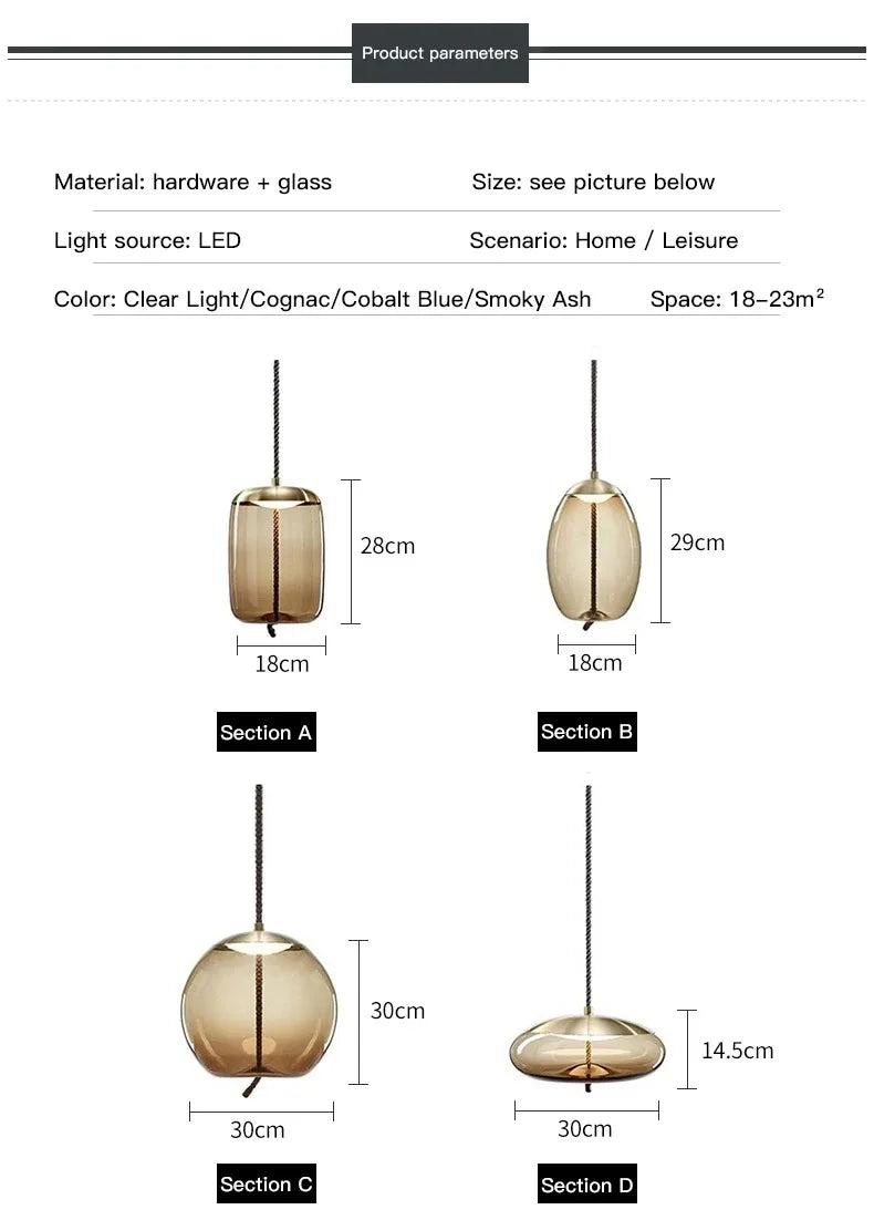 Luz Pendente de Design em Vidro Artístico