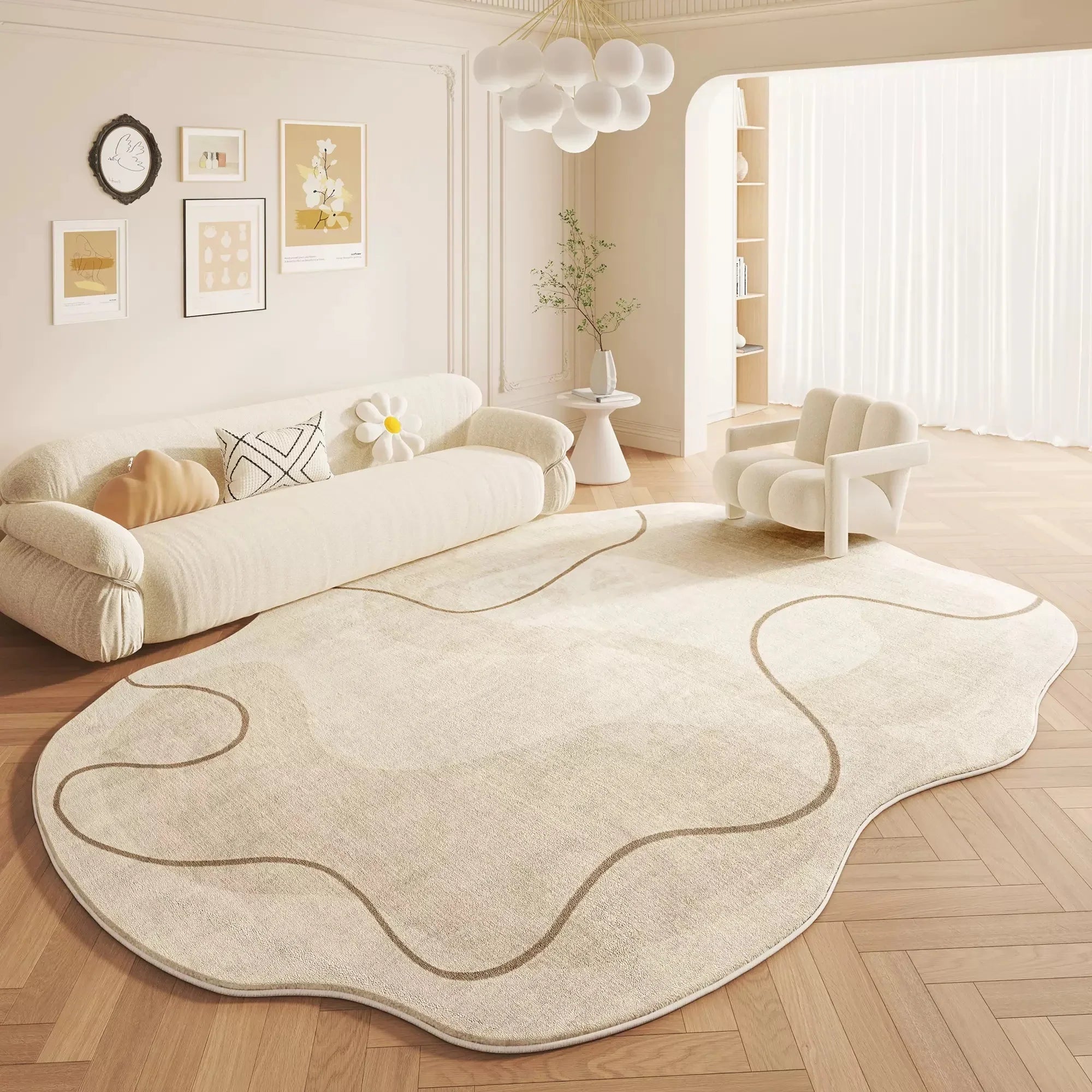 VIMAKA Crema Alfombra de Imitación de Cachemira de Lujo – Suave, Elegante y Resistente a la Suciedad