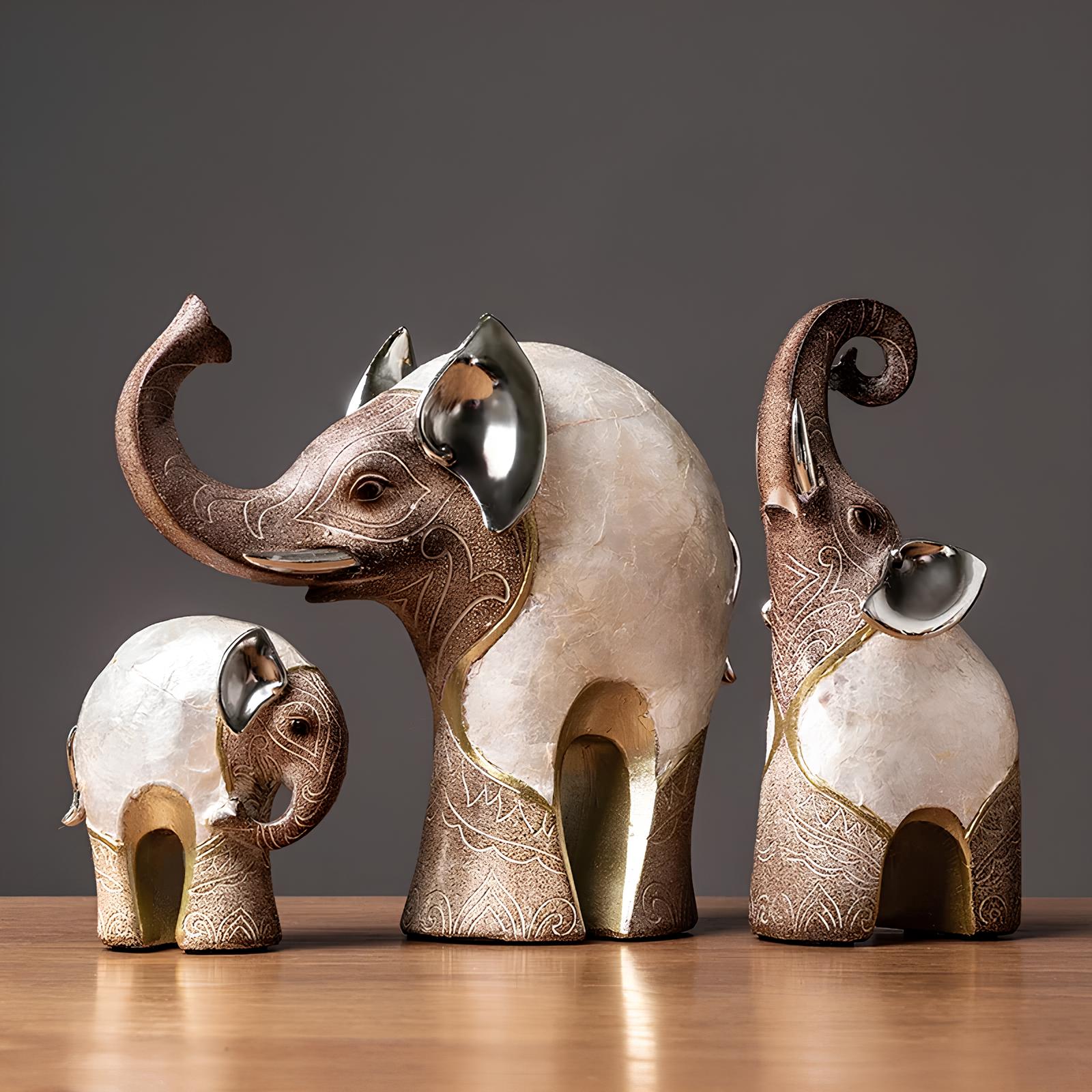 Set of 2 Elephant Figurine Statues Ornaments