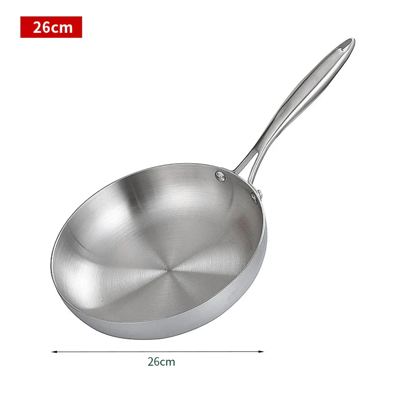 304 Stainless Steel Frying Pan – Non-Stick, Uncoated Cookware for Gas Stoves and Induction Cookers, 28cm