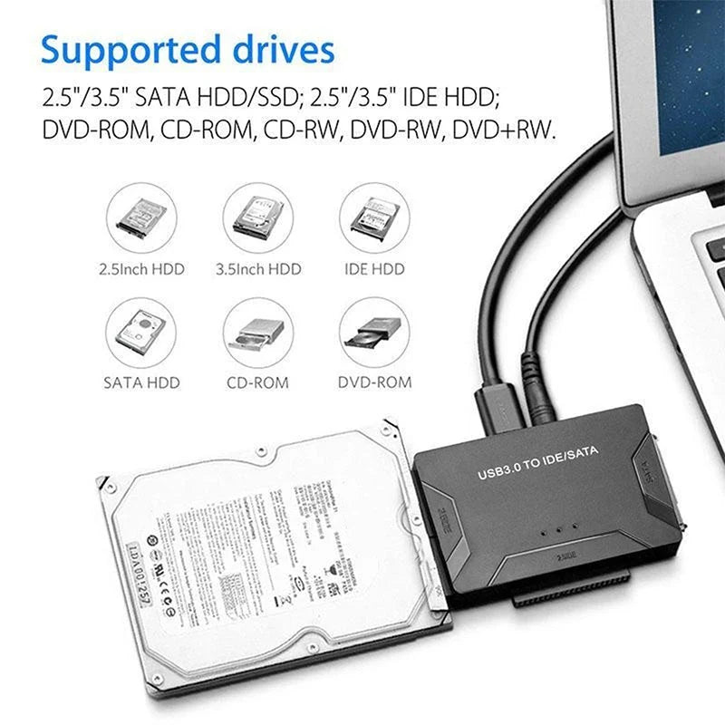 SATA/IDE naar USB 3.0-adapter – harde schijfconverter voor 2,5/3,5 inch SATA/IDE HDD, SSD, CD/DVD-ROM, ondersteunt tot 6TB voor pc en Mac