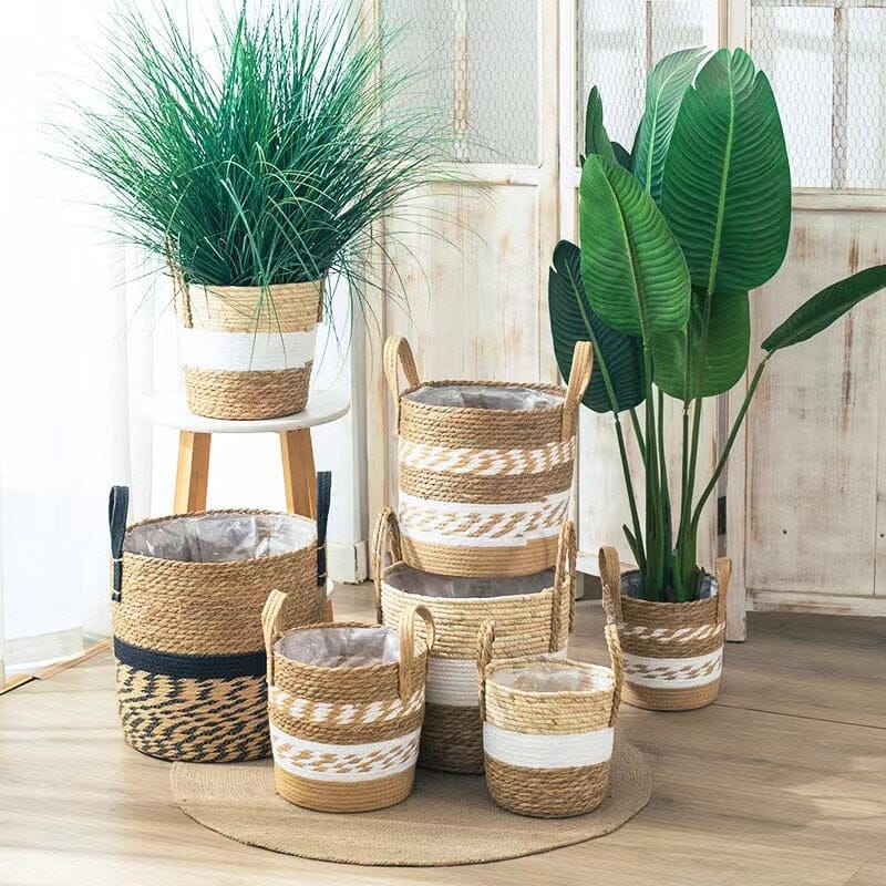 Decorative seagrass storage baskets