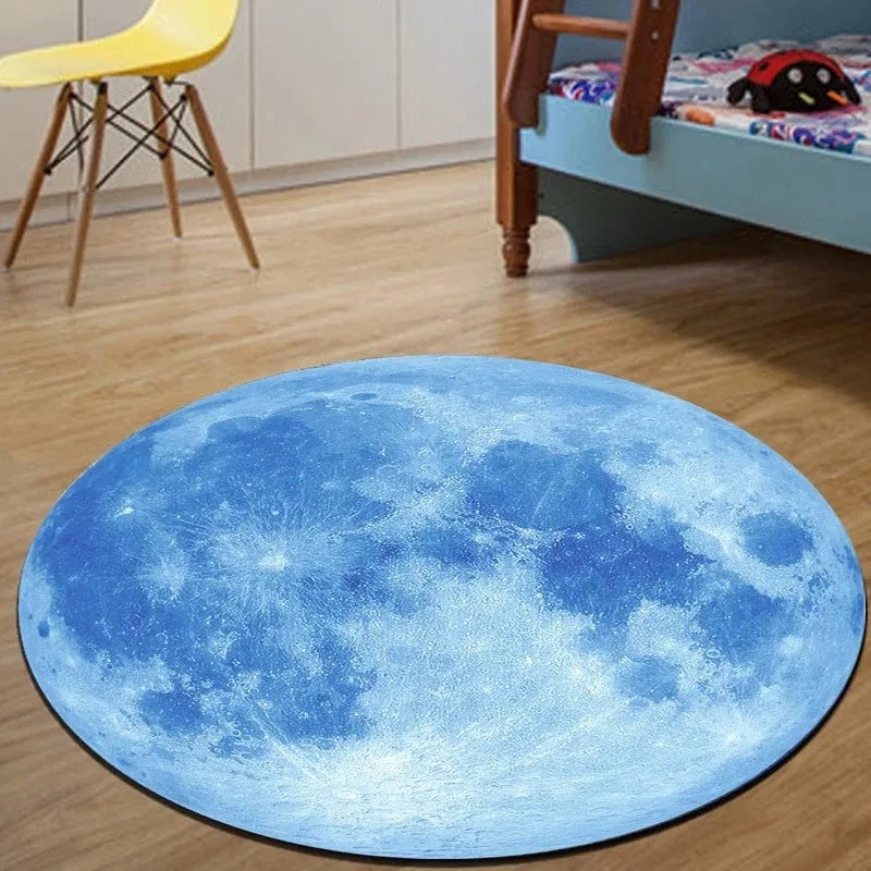 Sara Round Sponge Carpet - Earth & Mars Pattern Anti-Slip Floor Mat