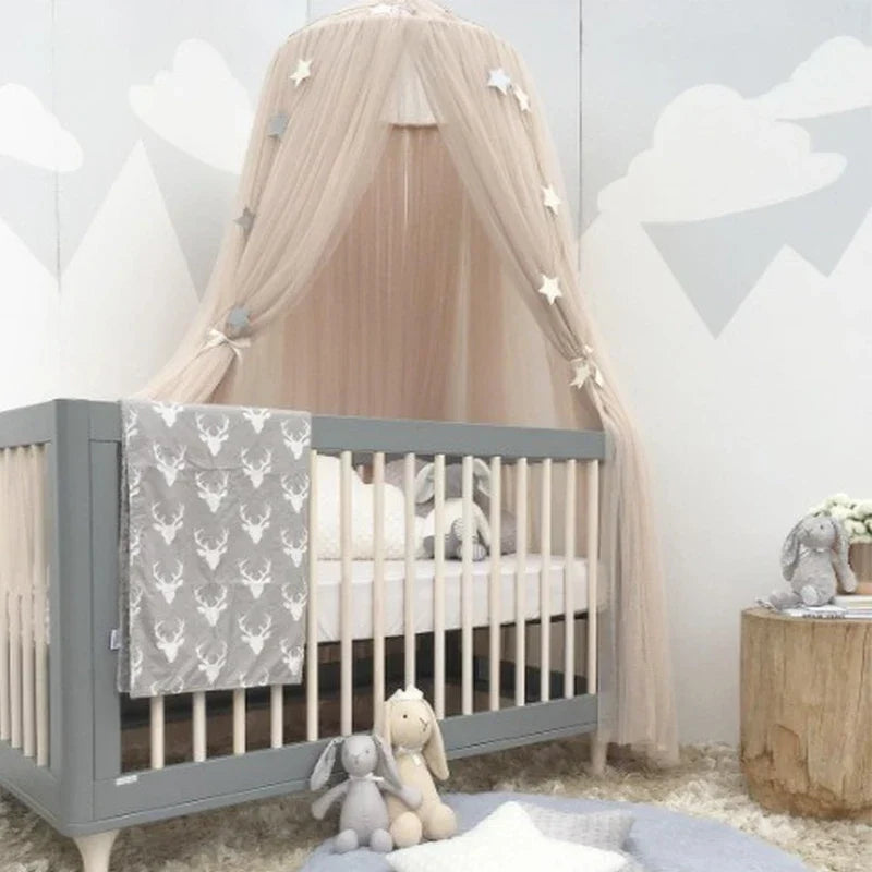 Ciel de lit en tulle pour enfants avec décoration d'étoiles - Blanc, Beige, Rose, Gris, Bleu et Violet