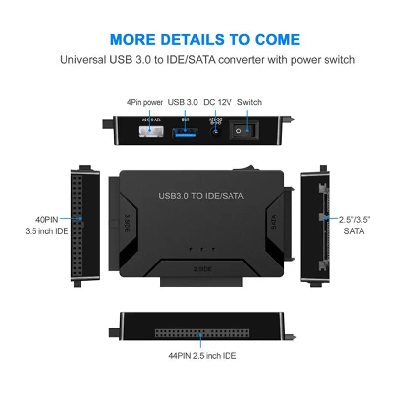 Adattatore SATA/IDE a USB 3.0 – Convertitore disco rigido per HDD SATA/IDE da 2,5/3,5 pollici, SSD, CD/DVD-ROM, supporta fino a 6 TB per PC e Mac