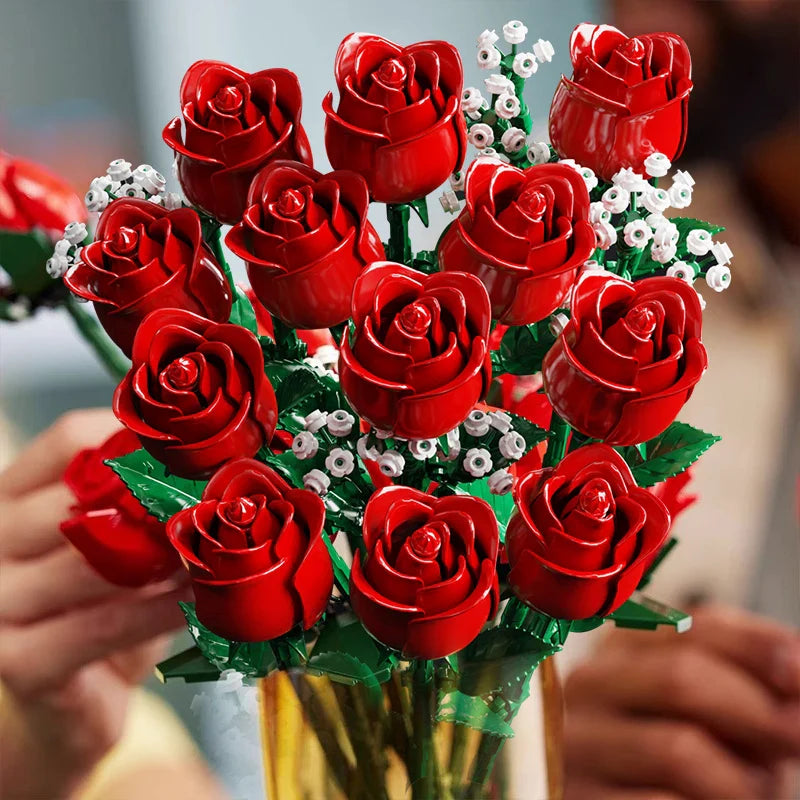 Ramo de Rosas Romántico Bloques de Construcción – Decoración Creativa de Escritorio