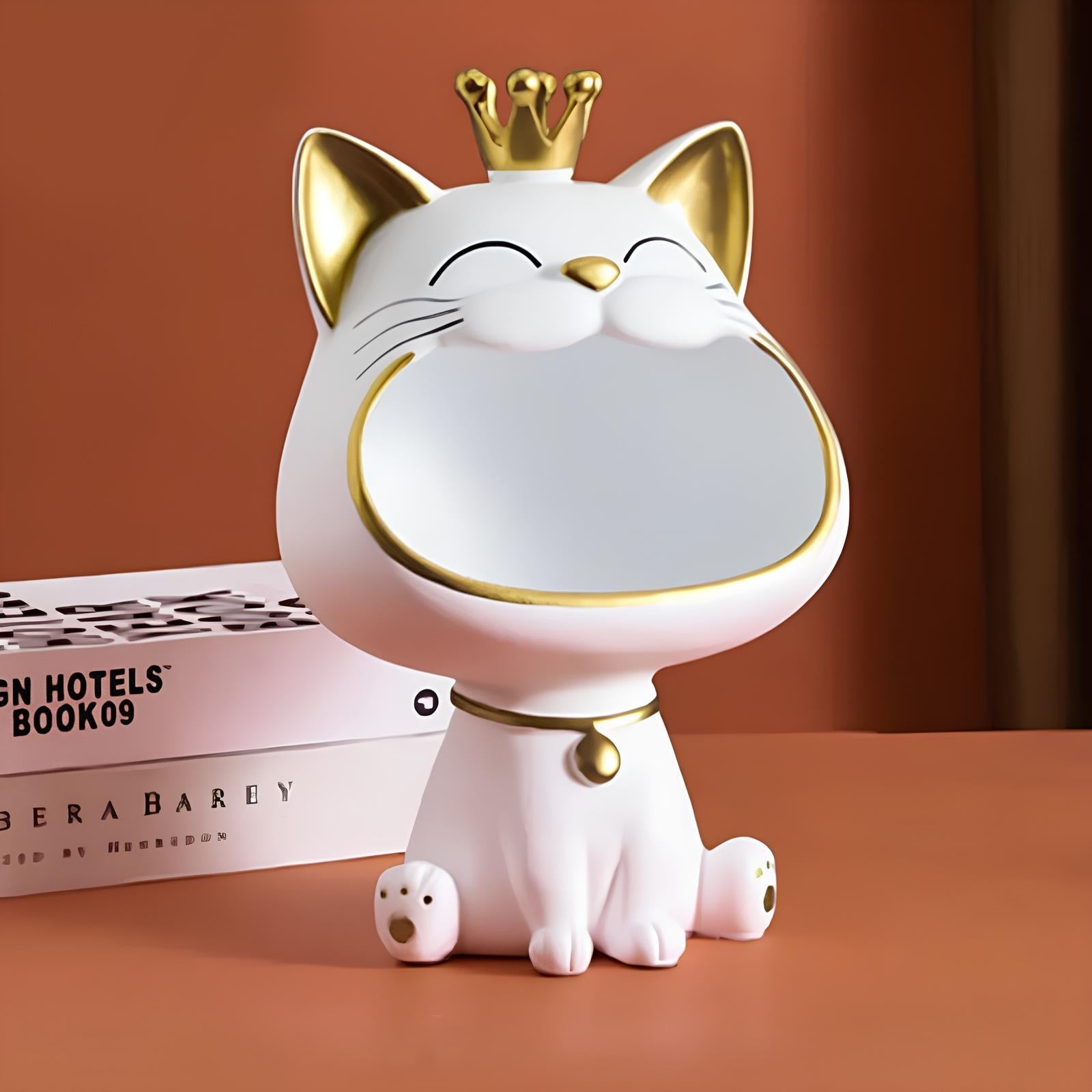 Fortune Crown Big Mouth Cat Entrance Key Storage Tray Decorative Ornament