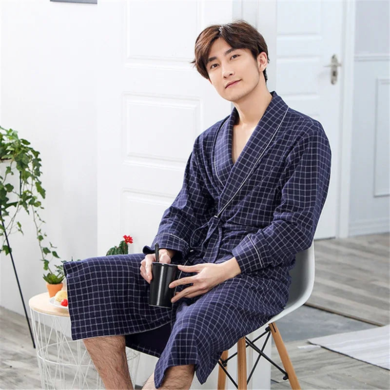 PlaidRobe – Cotton Plaid Bathrobe for Men