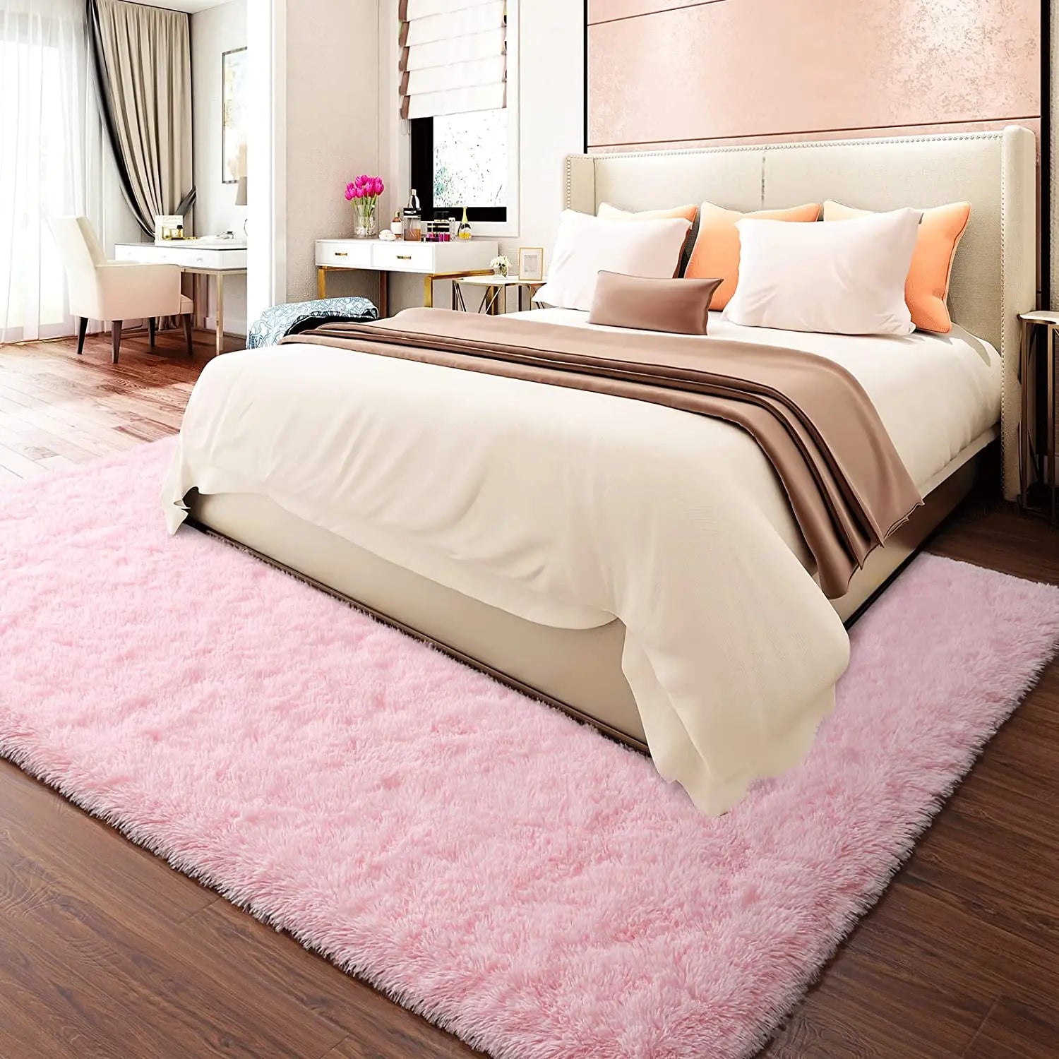 Alfombra Suave y Esponjosa Rosa Winnie – Alfombra Acogedora de Felpa para Sala de Estar y Habitación de Niños