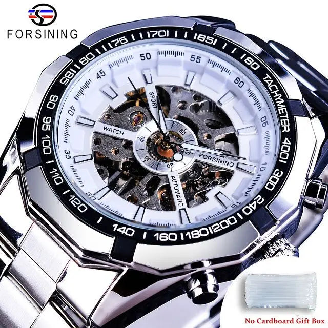 Stainless Steel Waterproof Men's Skeleton Watches -  Transparent Mechanical Sport Male Wrist Watches