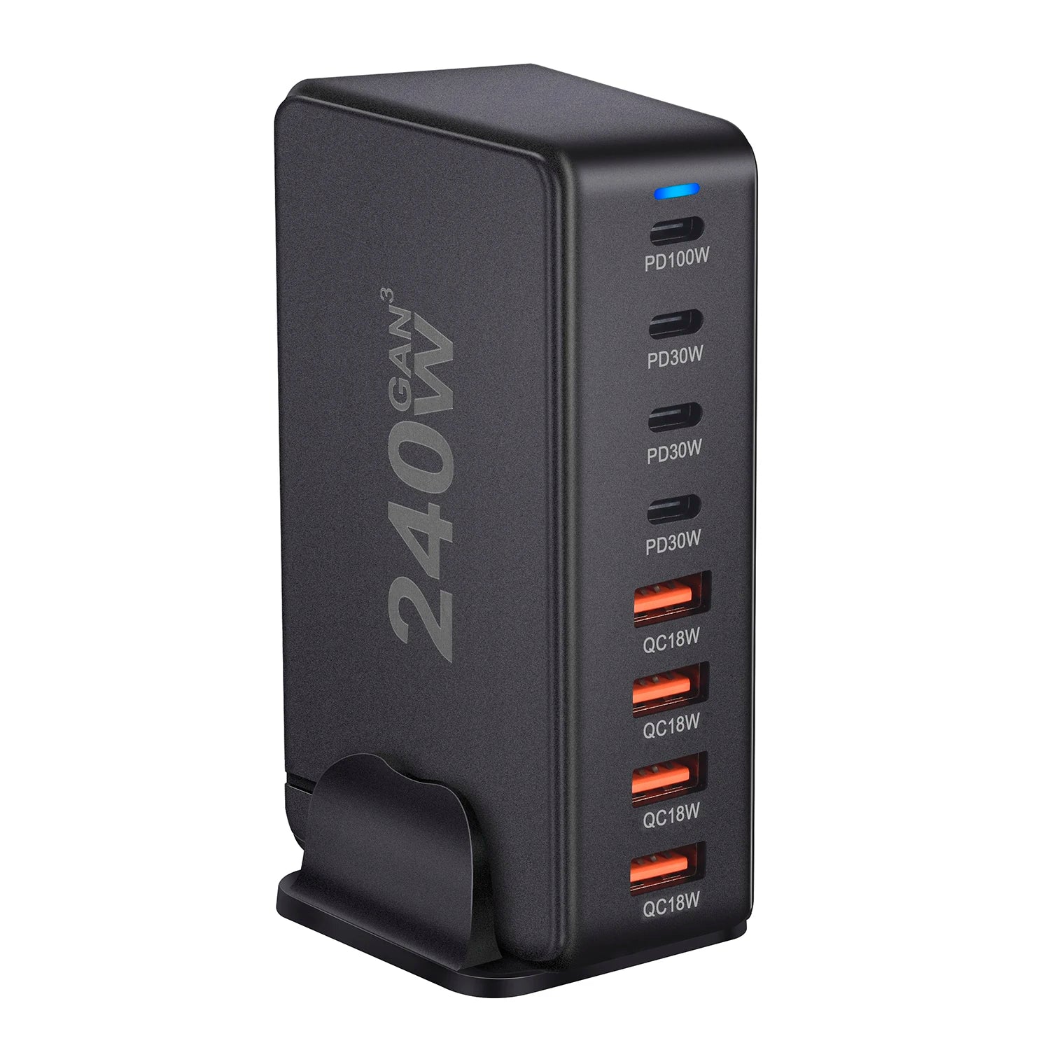 240W desktop GaN-oplader – 8-ports USB Type C PD Quick Charge 3.0 Fast Charge Station til mobile enheder, bærbare computere og mere