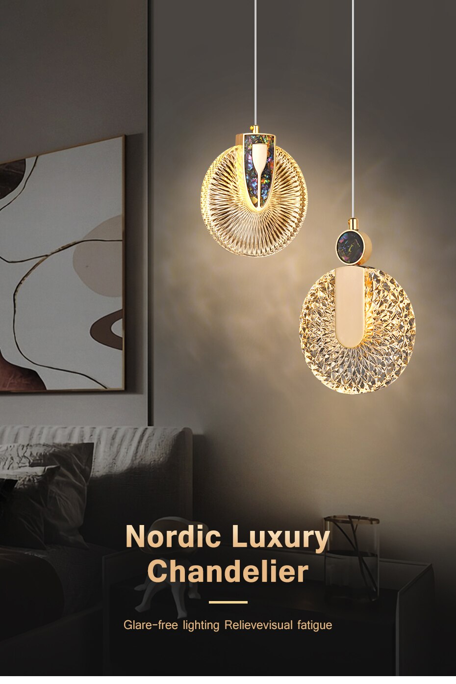 Luz Pendente DUN Luxury Gold Led Redonda Lâmpada de Cristal Suspensa