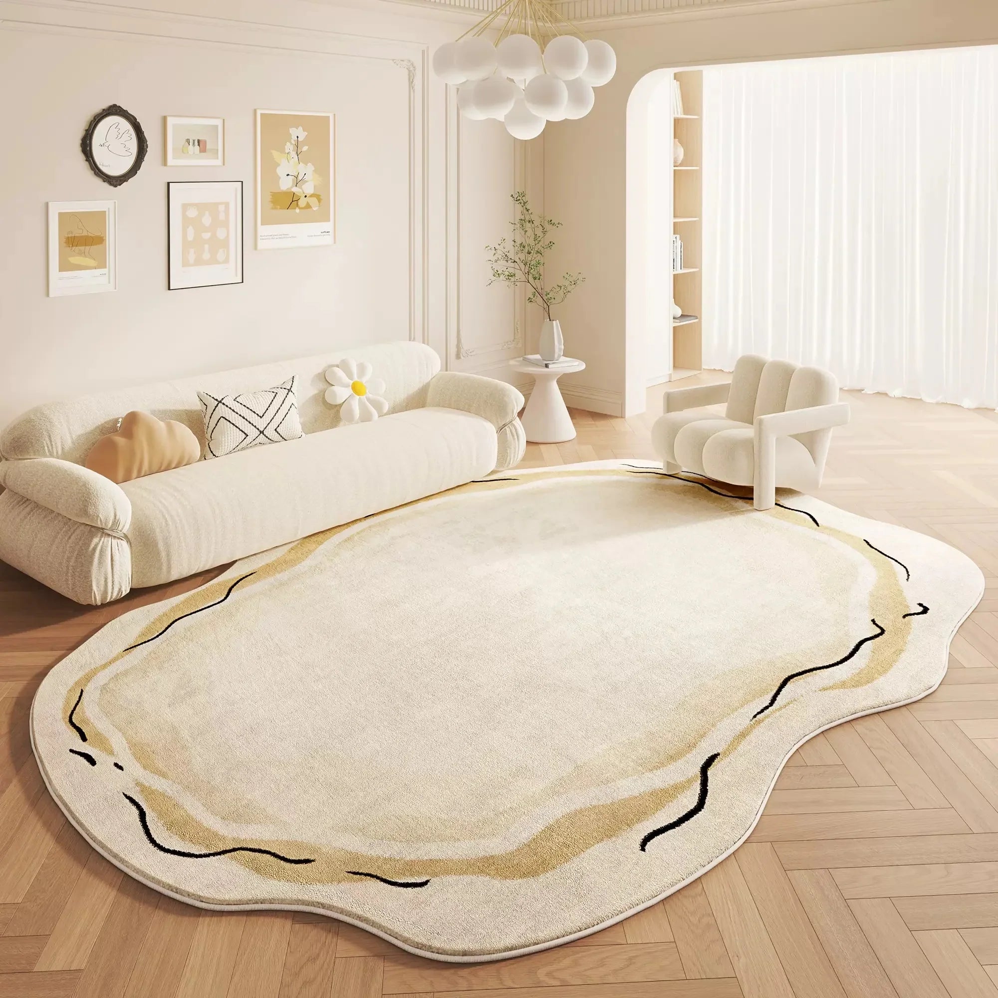 VIMAKA Crema Alfombra de Imitación de Cachemira de Lujo – Suave, Elegante y Resistente a la Suciedad