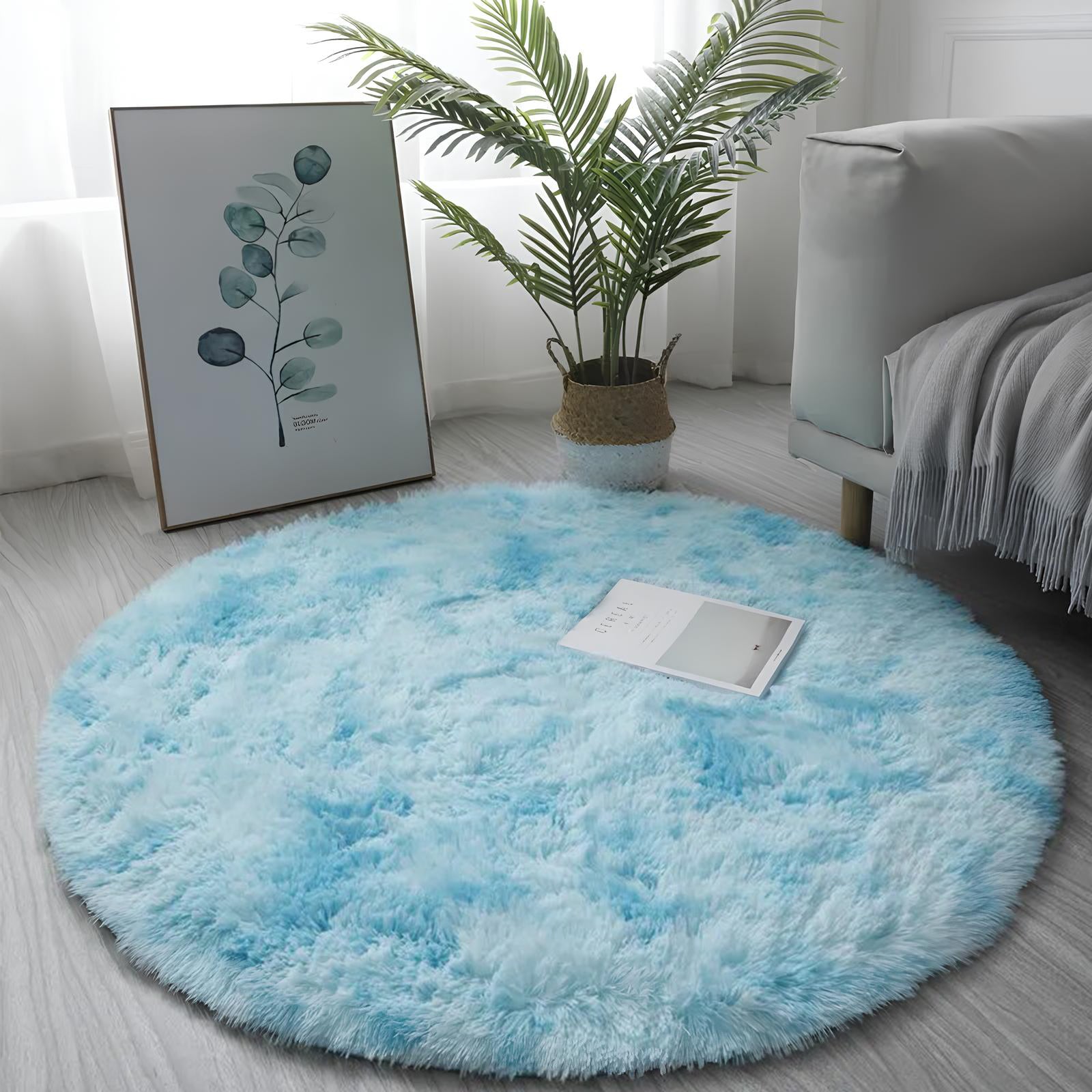 Tapis rond en peluche super doux blanc moelleux à poils épais