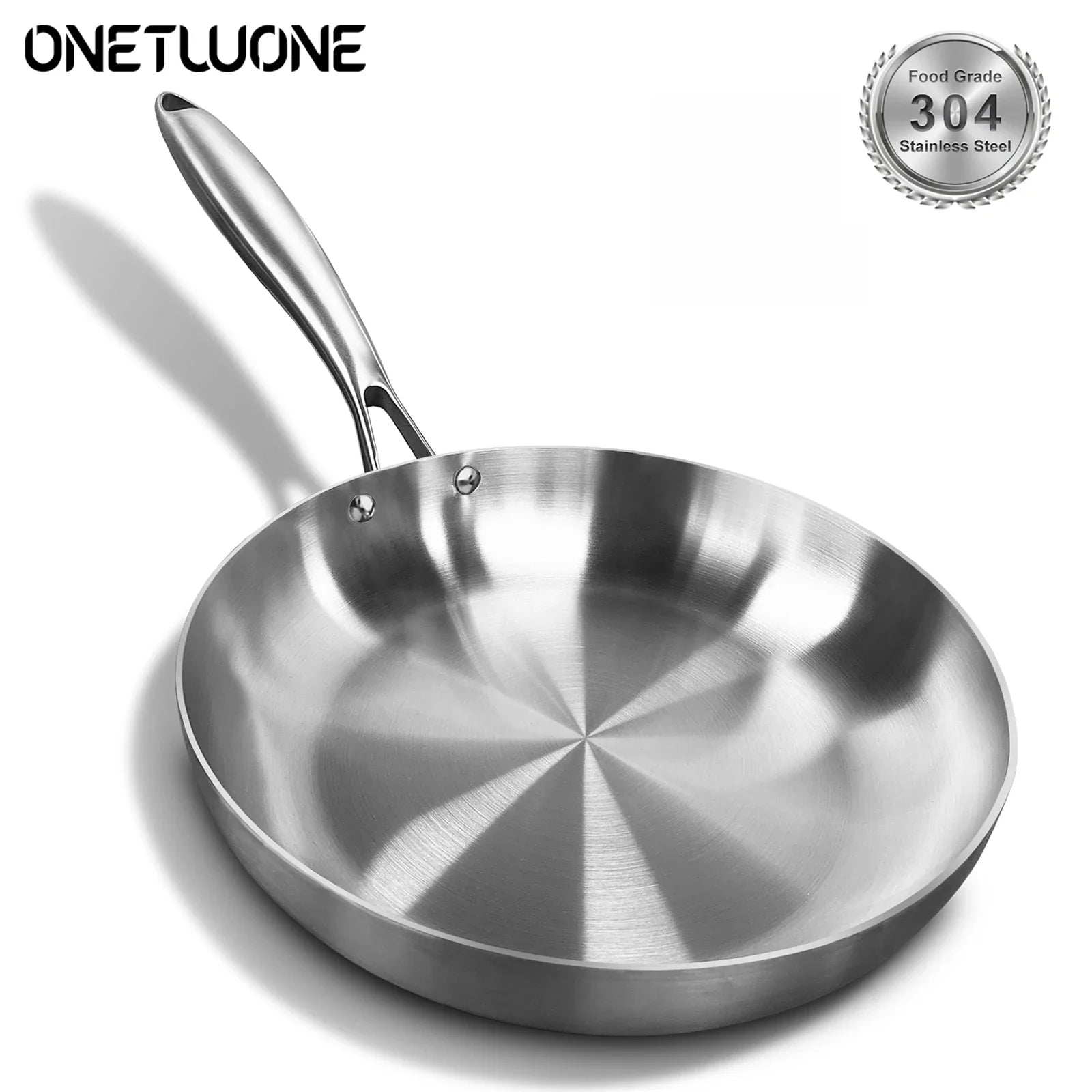 Frigideira de Aço Inoxidável 304 – Utensílio de Cozinha Antiaderente, Não Revestido para Fogões a Gás e Placas de Indução, 28cm